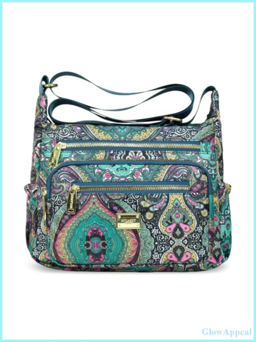 Waterproof Nylon Crossbody Bag Multi Pocket Floral Messenger Purse